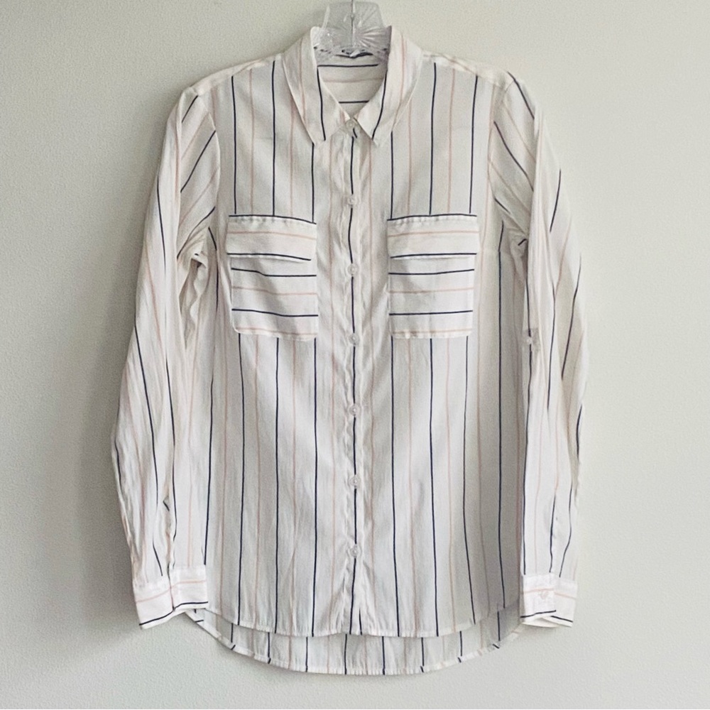 EXPRESS The City Shirt Stripes Button Down w/ Roll Tab Sleeves Womens XS